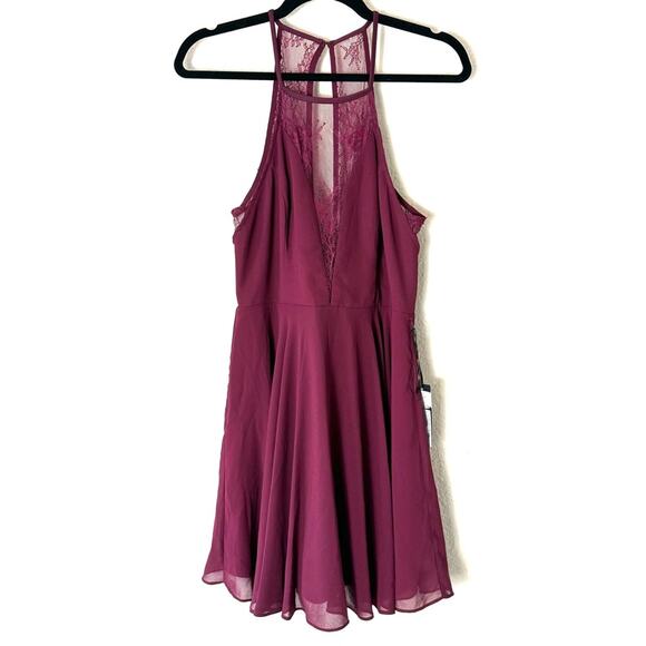 New Lulu's Burgundy Lace Halter Mini Dress Size Large - Picture 3 of 13